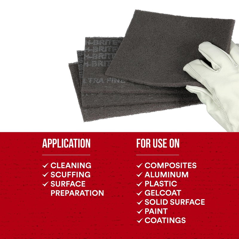 3M Scotch-Brite Ultra Fine Grade 7448 Hand Pad, Pack of 3, 6 in x 9 in Hand Pads, Nonwoven Silicon Carbide, Surface Preparation, Scuffing, and Cleaning, Gray - Image 3